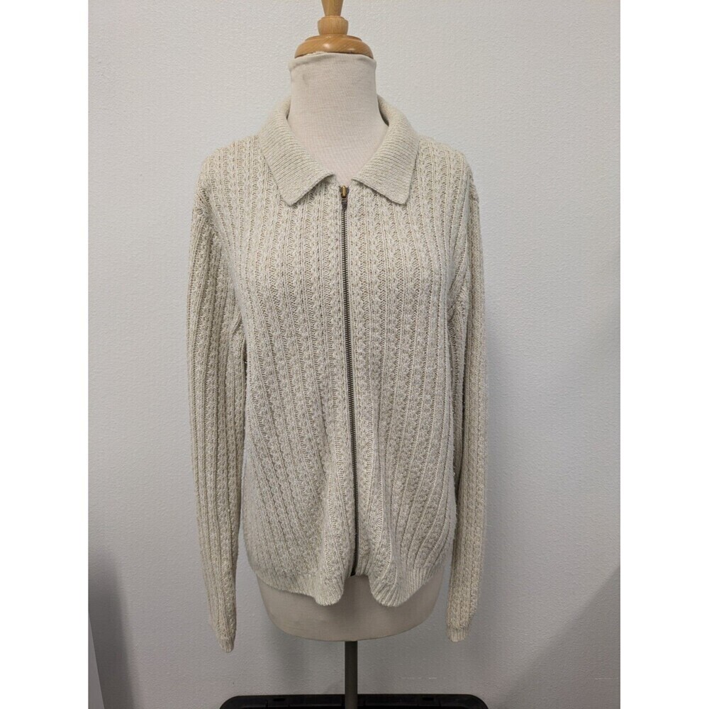 Vintage Jennifer Moore Ivory Open Knit Chunky Zip Up Sweater sz 8 Neutral Basic